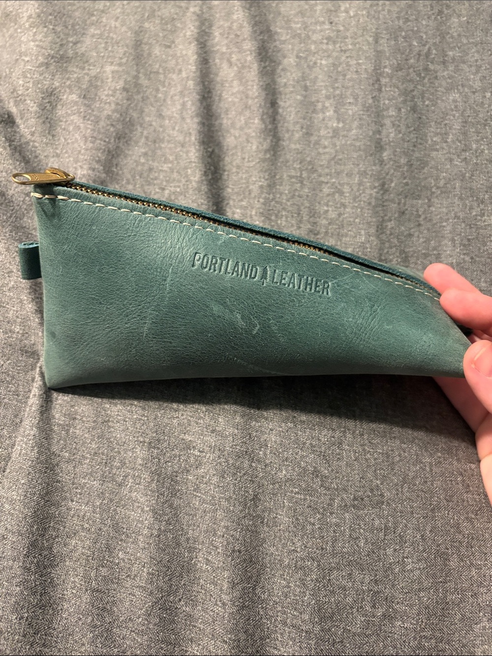 Portland Leather Teal Green Leather Zipper Pouch